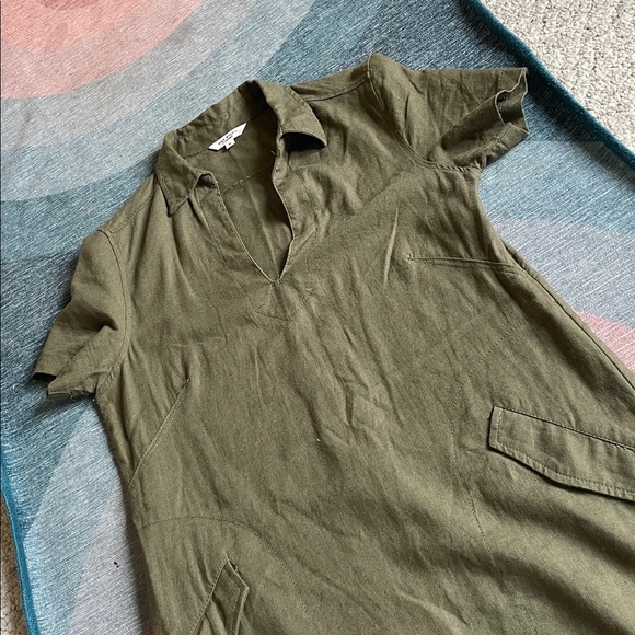 Max Studio Olive Green Linen Short Sleeve Dress - Picture 8 of 10